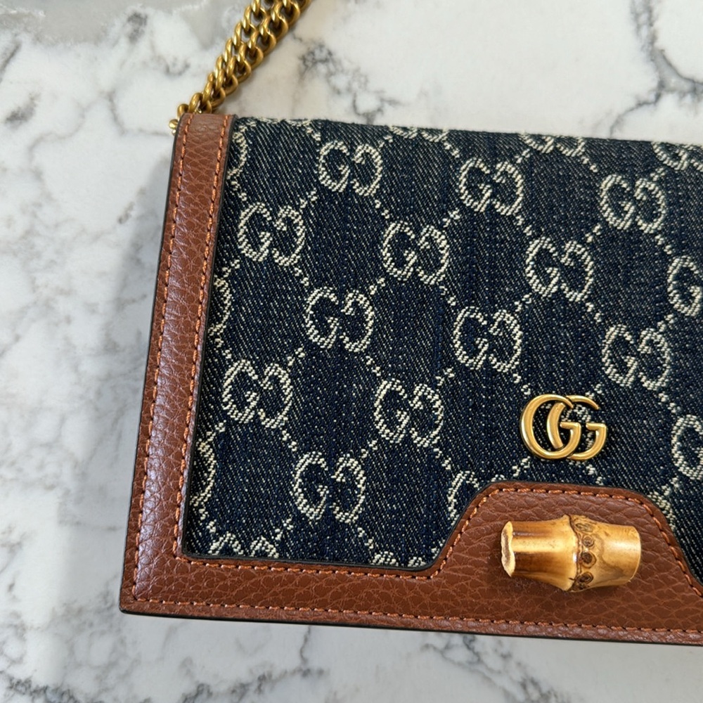 G G wallet crossbody purse clutch denim gold - Picture 3 of 14